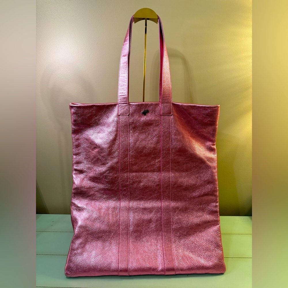 Metallic Pink Leather Tote Bag